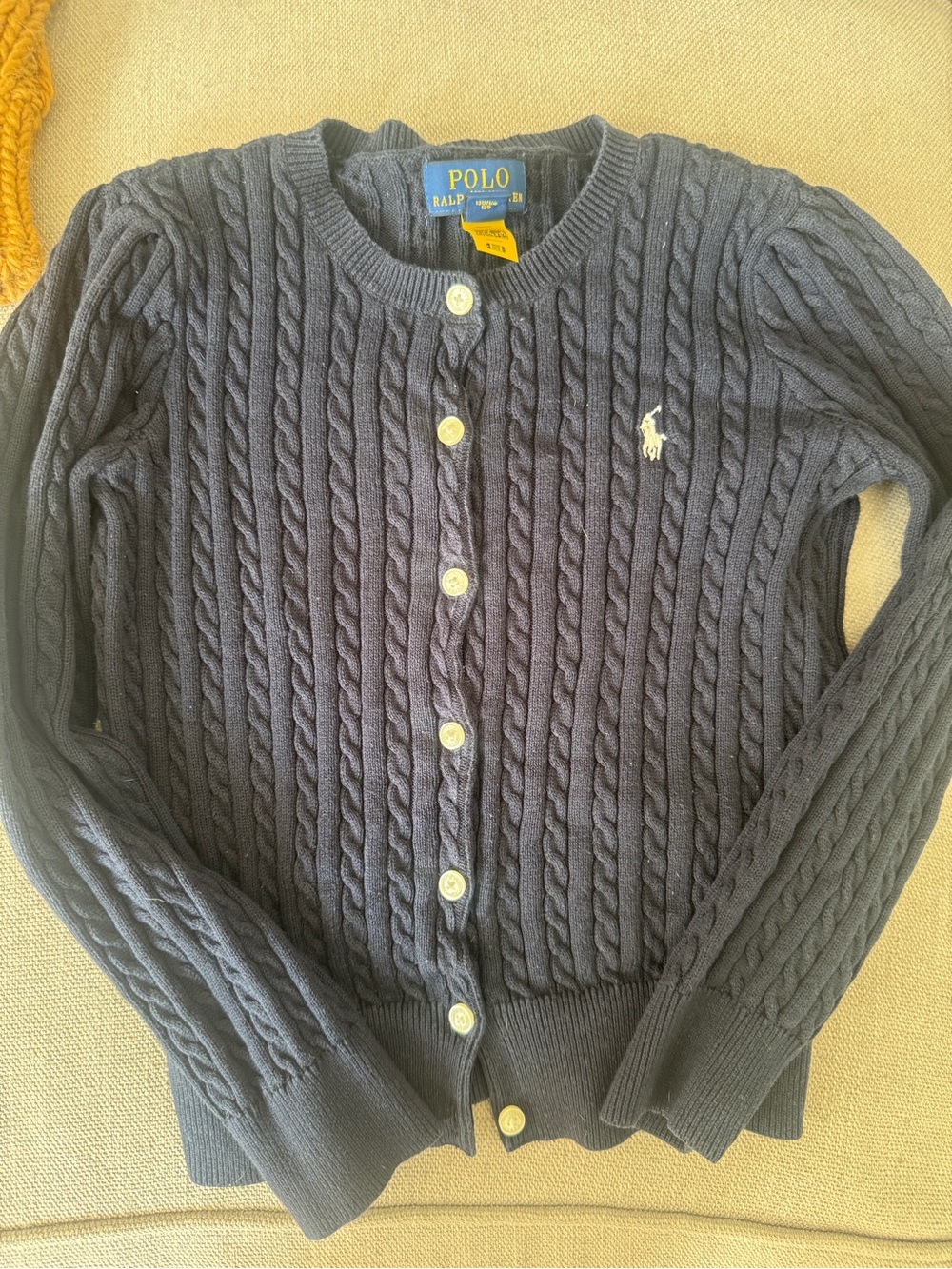 Polo by Ralph Lauren Navy Cable Cardigan with Embroidered Pony